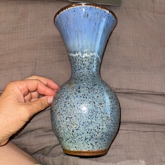 David Stewart Vintage Vase Blue Brown Stoneware Decor Collectible - Picture 1 of 11